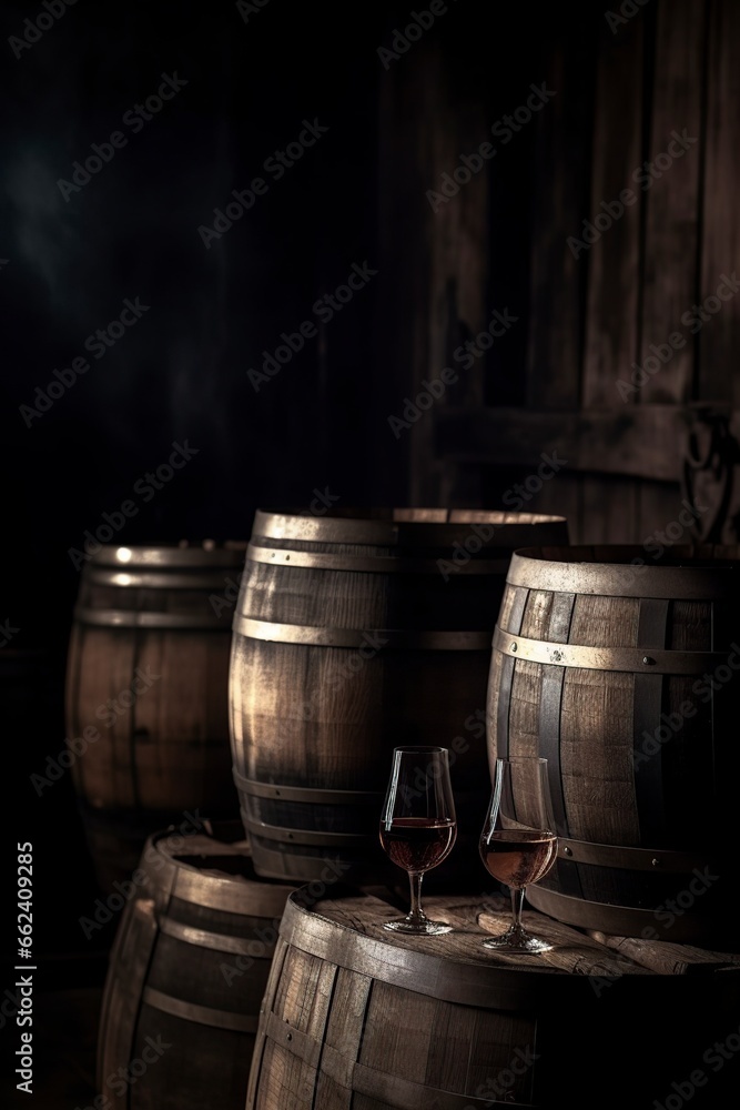 wooden barrels for whiskey, wine or cognac