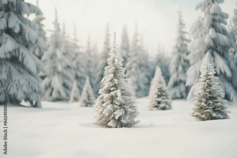 Winter snow christmas trees