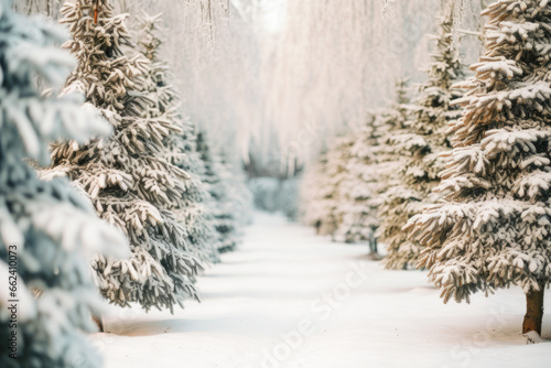Winter snow christmas trees