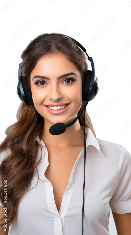 Female businesswoman working in the call center with headset, a smiling call center agent wearing a headset Female businesswoman working in the call center with headset, a smiling call center agent wearing a headset