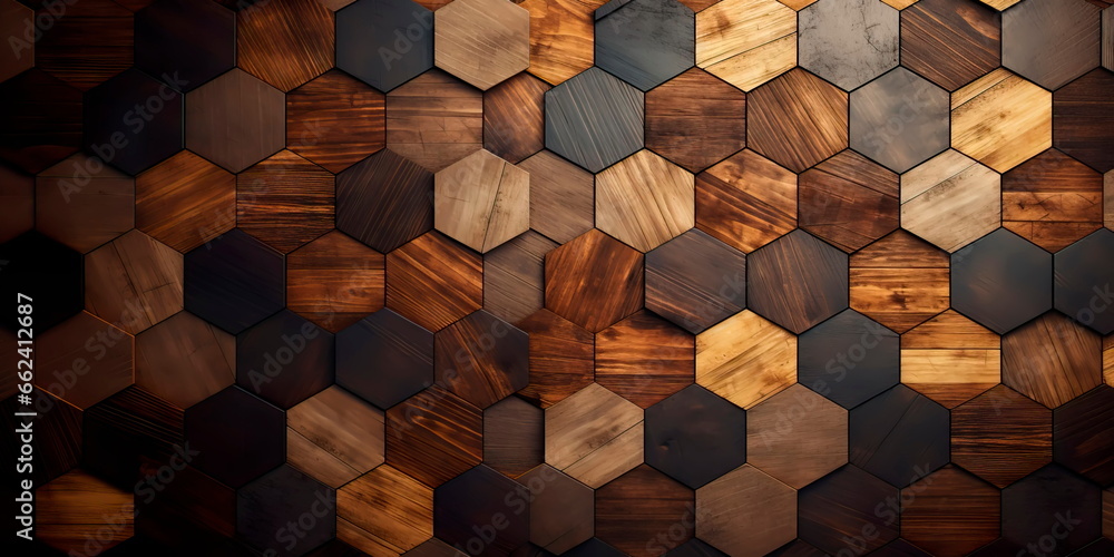 Aerial view of a wooden table texture, capturing its intricate patterns and unique character. - obrazy, fototapety, plakaty 