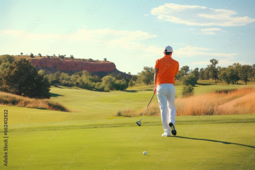 Obraz premium man in cap playing golf