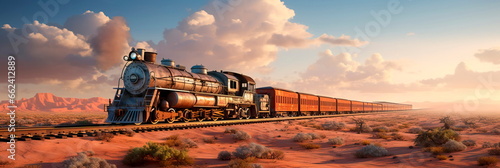 cargo train traversing through different landscapes, passing borders and crossing continents, embodying the transcontinental nature of trade.