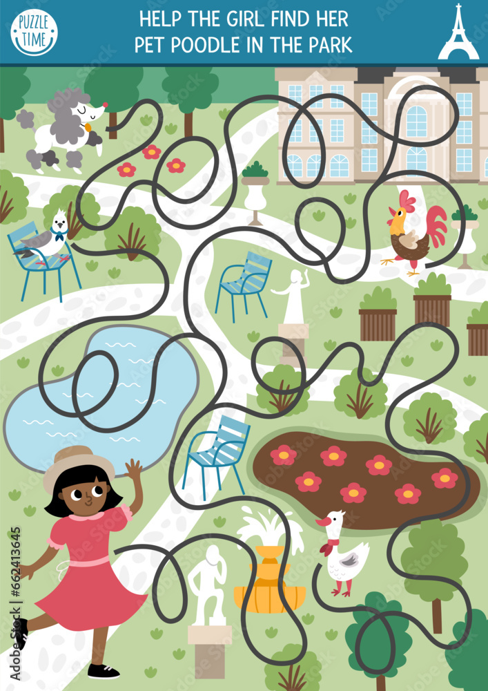 France maze for kids with girl in Luxembourg garden searching for her ...