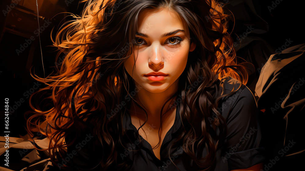 portrait of beautiful girl with curly hair.