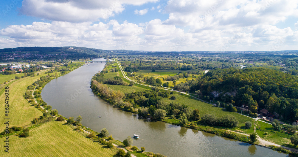 View of the Vistula River from a drone. Tyniec area. Poland View of the Vistula River from a drone. Tyniec area. Poland