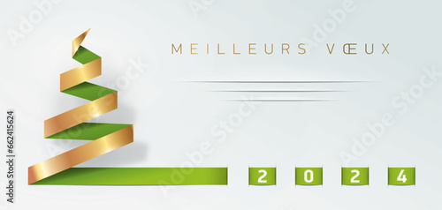 CARTE MEILLEURS VOEUX 2024 AVEC SAPIN DORÉ