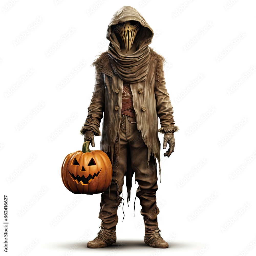 Scarecrow and Halloween pumpkin. Created by AI Scarecrow and Halloween pumpkin. Created by AI