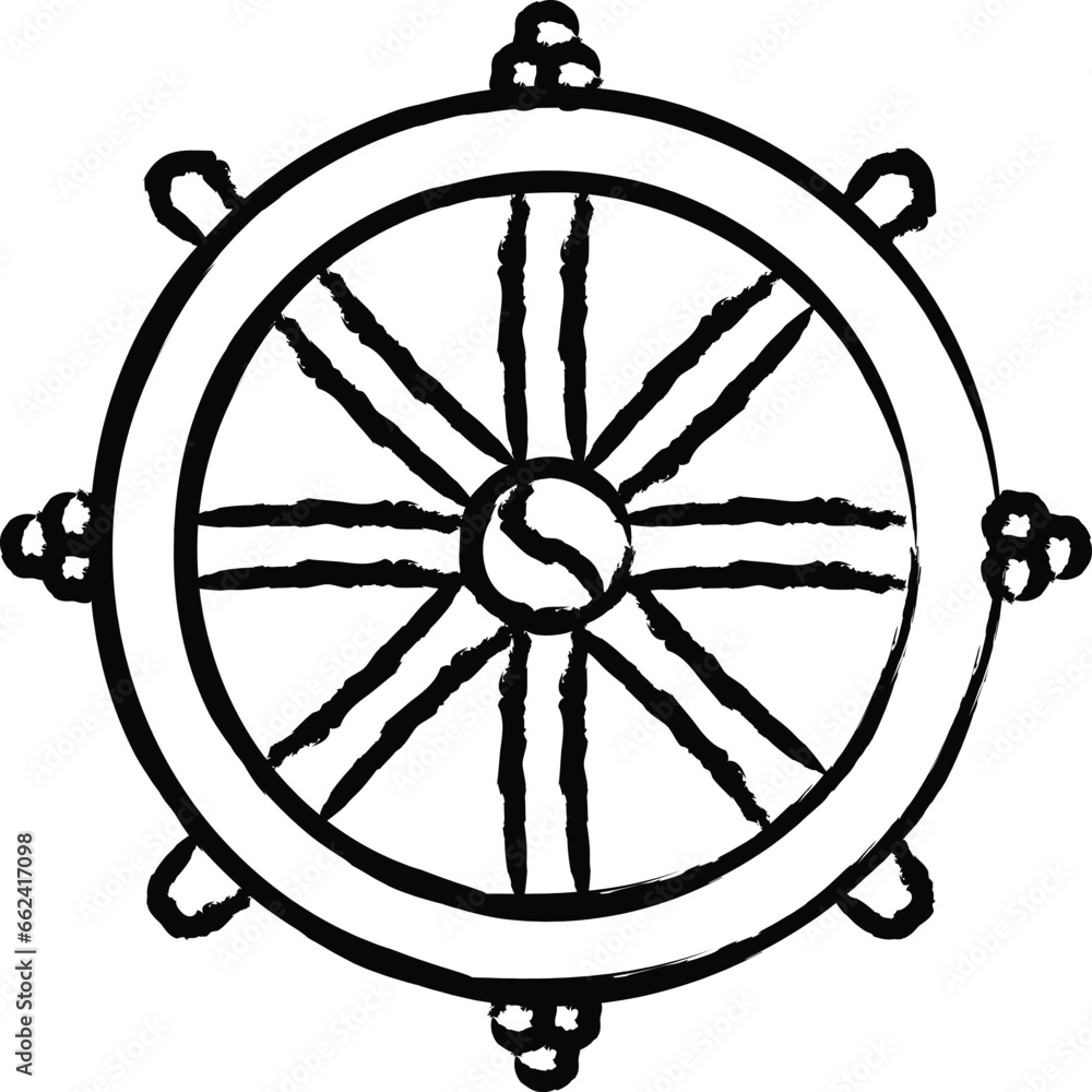 Dharma Wheel hand drawn vector illustration