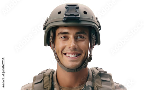 Closeup of a Proud Army Man on a Clear Surface or PNG Transparent Background. © Usama