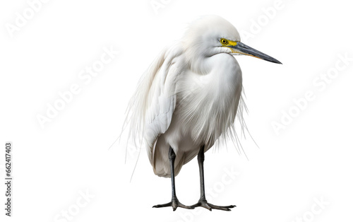 Realistic Closeup of the Graceful Snowy Egret on a Clear Surface or PNG Transparent Background.
