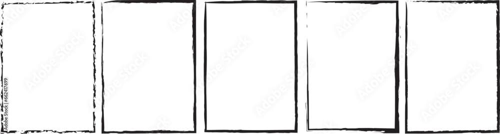 Obraz premium Grunge square and rectangle frames. Ink empty black boxes set. Rectangle borders collections. Rubber square stamp imprint. Vector illustration isolated on white background.
