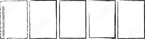 Grunge square and rectangle frames. Ink empty black boxes set. Rectangle borders collections. Rubber square stamp imprint. Vector illustration isolated on white background.

