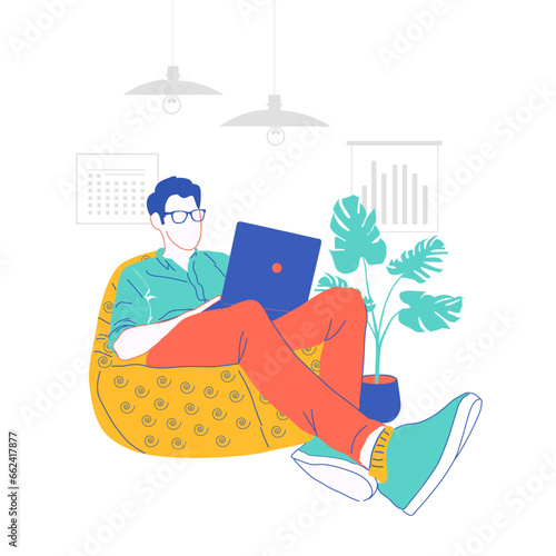 Working on laptop from home illustration