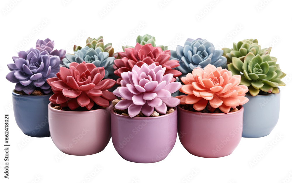 Realistic Closeup of Succulents in White Setting on a Clear Surface or PNG Transparent Background.