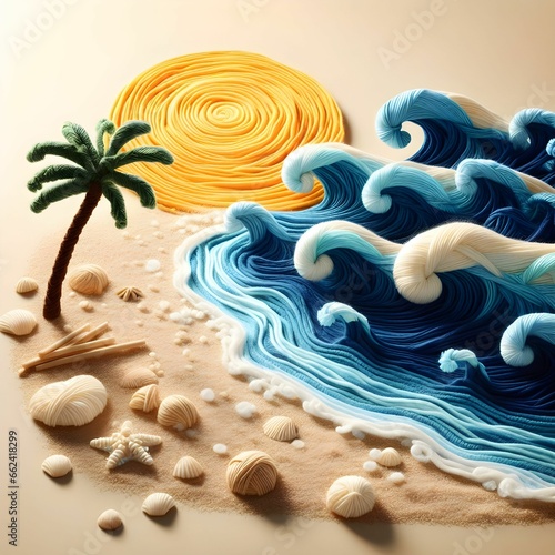 AI generated illustration of cheese looking like waves and beach photo