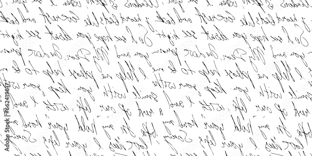 handwritten pattern with words. Seamless background written with ink