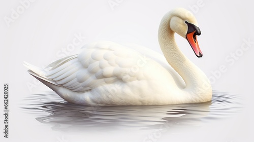 Fluffy white swan on the water with shadow isolated background. AI generated image