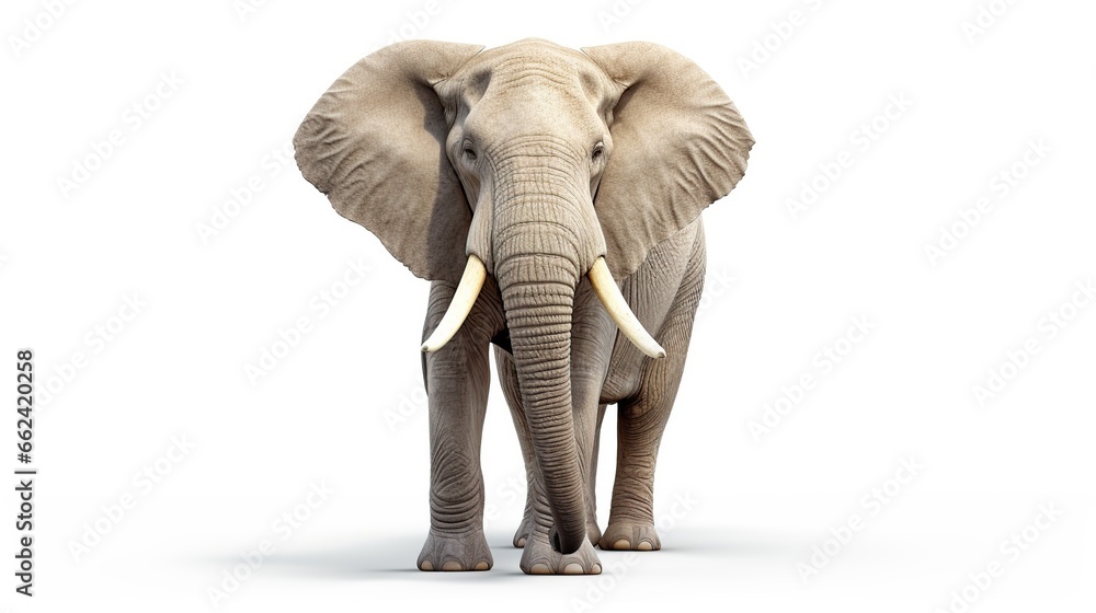 Elephant walking isolated white background. AI generated image