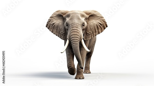 Elephant walking isolated white background. AI generated image