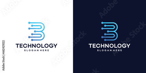 Initial letter B logo design template with tech style dot connection graphic design vector illustration. Symbol, icon, creative.