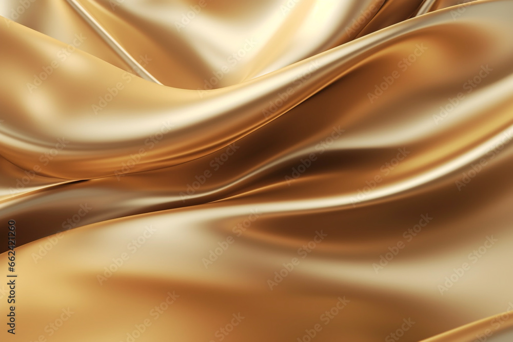 Fototapeta premium Abstract modern floating blank golden fabric wave background with copy space. Generative AI