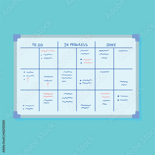 Cartoon Color Planning Board Management Concept Flat Design Style. Vector illustration of Kanban Board with Notes