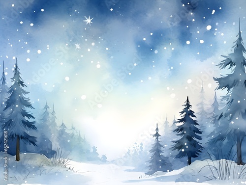 The watercolor illustrated snowscape in winter, ai generative © Alice