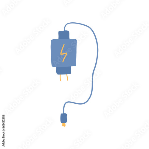 Cartoon Color Mobile Phone Charger Concept Flat Design Style Isolated Object on a White. Vector illustration