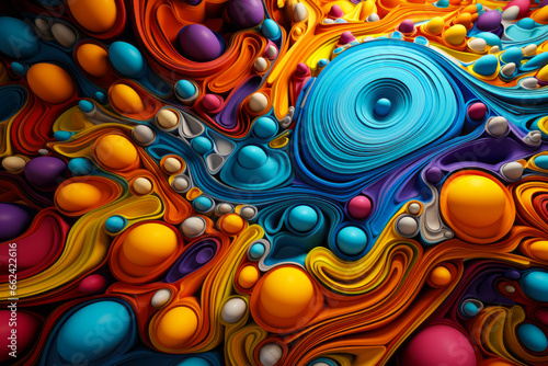 Colorful abstract painting with lots of different colors and shapes.