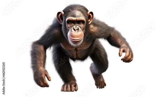 Chimpanzee Realistic Portrait on a Clear Surface or PNG Transparent Background.
