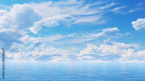 A seascape of a blue sky with clouds over the sea is depicted on the wallpaper. © ckybe