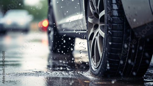 Aquaplaning risk increases with wet tires on a road..