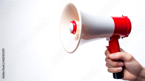 Observe the power of communication as a hand holds a megaphone icon in a close-up view, showcasing the ability to amplify important messages.