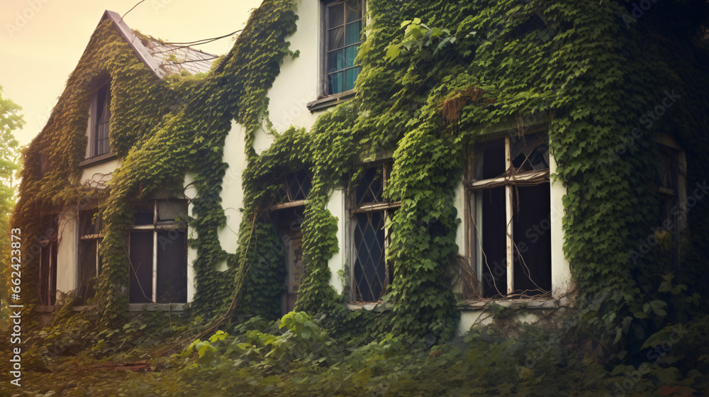 The spooky, neglected dwelling adorned with creepers sparked recollections of days gone by and ghostly recollections. The spooky, neglected dwelling adorned with creepers sparked recollections of days gone by and ghostly recollections.