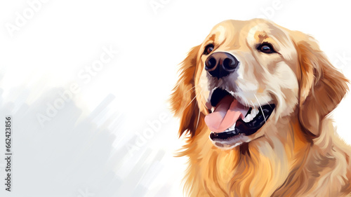 Experience the lovable nature of a Golden Retriever pet as it emphasizes its charm in a heartwarming close-up, radiating adorability and friendliness.