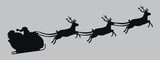 Santa Claus on a sleigh with reindeer. Black silhouette. Vector on gray background	