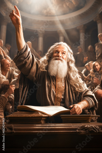 Papier peint Apostle Paul in the sanhedrin in debate of the Holy Scriptures and pointing to J