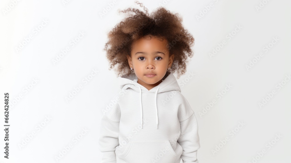 portrait of cute little african american girl with curly hair in white ...