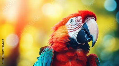 Portrait Colorful parrot bird on blur background. AI generated image © prastiwi
