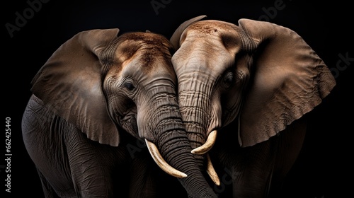 Elephants showing affection in each other dark background. AI generated image photo