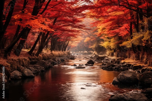 Captivating Autumn Scene With Vivid Red Colors