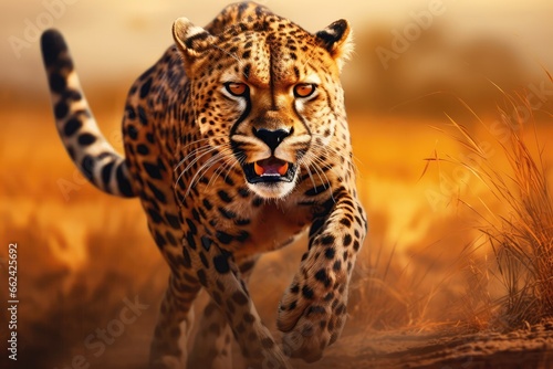 Cheetah Prowling For Prey In Savanna, Depicted Through Digital Art © Anastasiia