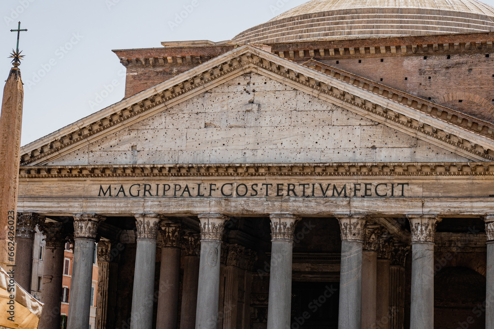 Part of historic Pantheon building, former Roman Temple and now a church, in Rome, Italy.