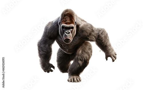 Gorilla Running From Hunter with Passion on a Clear Surface or PNG Transparent Background.