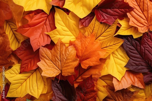 Closeup View Of Artificial Autumn Leaves Forming Background