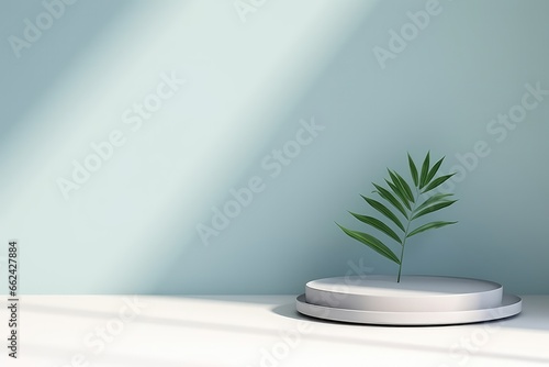 Rinimal Abstract Light Blue Background For Product Presentation  Showcasing Shadows And Light From Leaves On White Wall