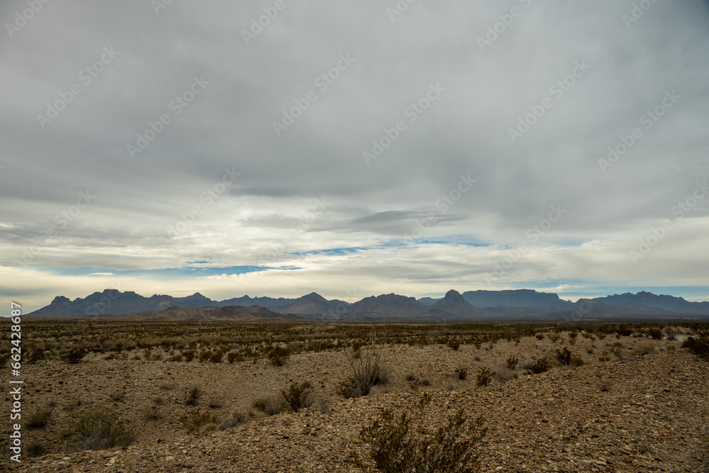 Chisos Mountains Rise From The Empty Desert Of The Backcountry of Big Bend