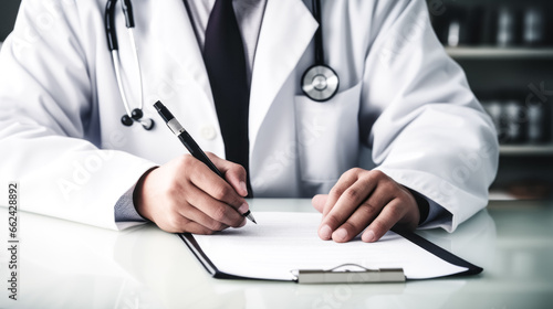 A doctor writes a prescription on a prescription pad, carefully considering the patient's needs and health concerns.