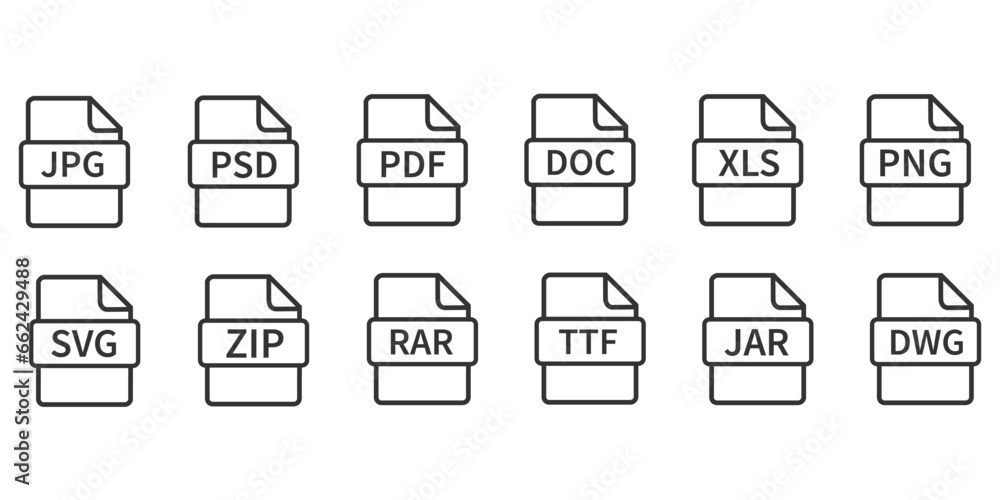 File format set icon. Document format set vector ilustration. File format set icon. Document format set vector ilustration.